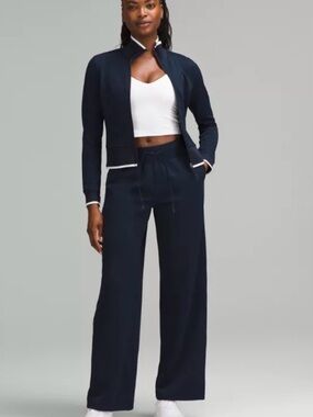 Cable & Gauge Navy Wide-Leg Pants with Matching Hooded Zip Jacket